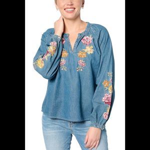 Driftwood Jeans Chambray Embroidered Blouse Portofino - Regular